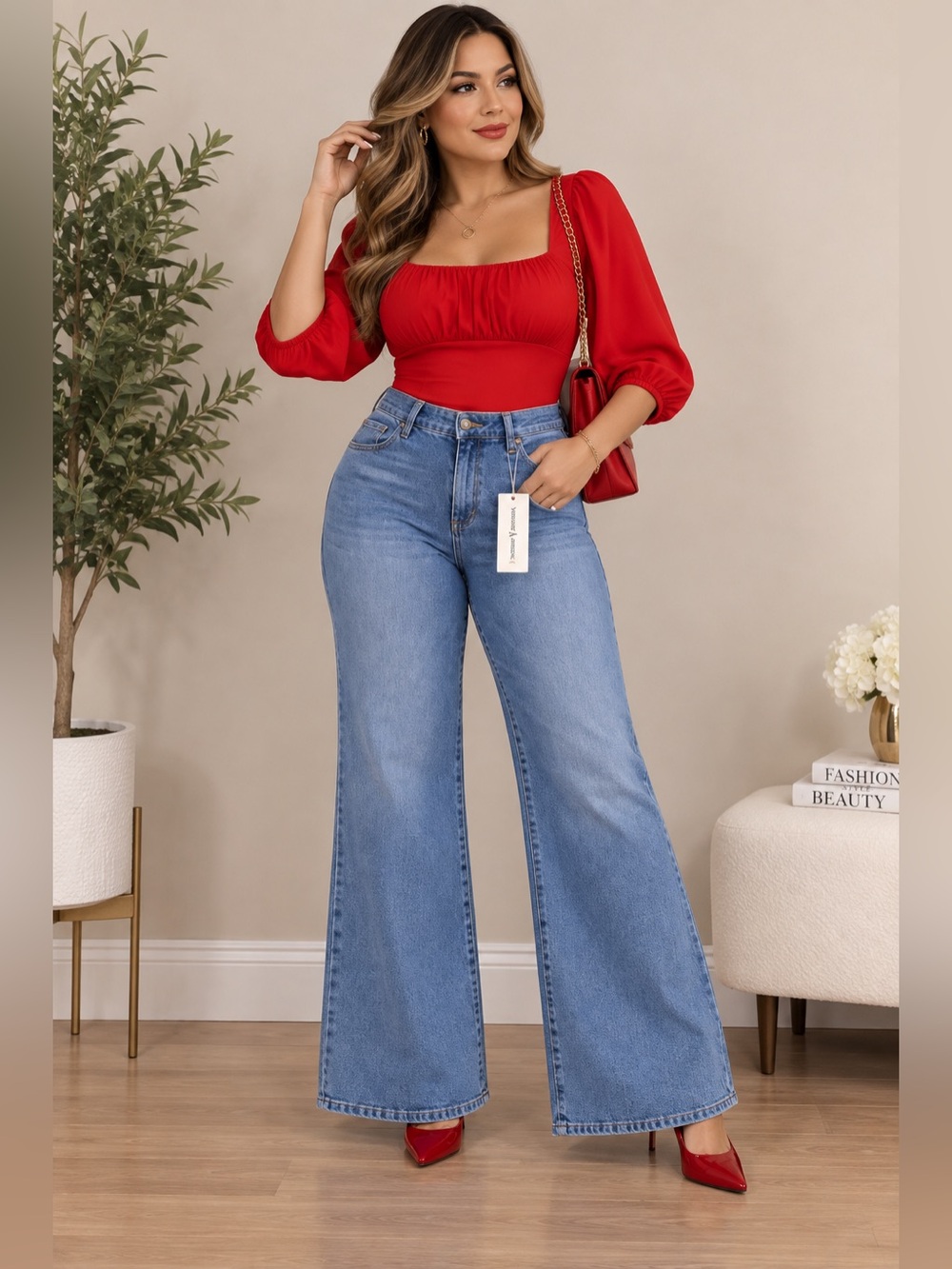Vintage America Women’s Size 16 Light Wash High Rise Wide Leg Flare Jeans New Wi